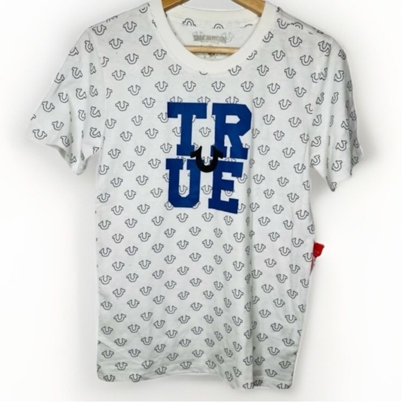 True Religion Boys Monogram Logo T-Shirt White Size L Graphic Print - Picture 1 of 13